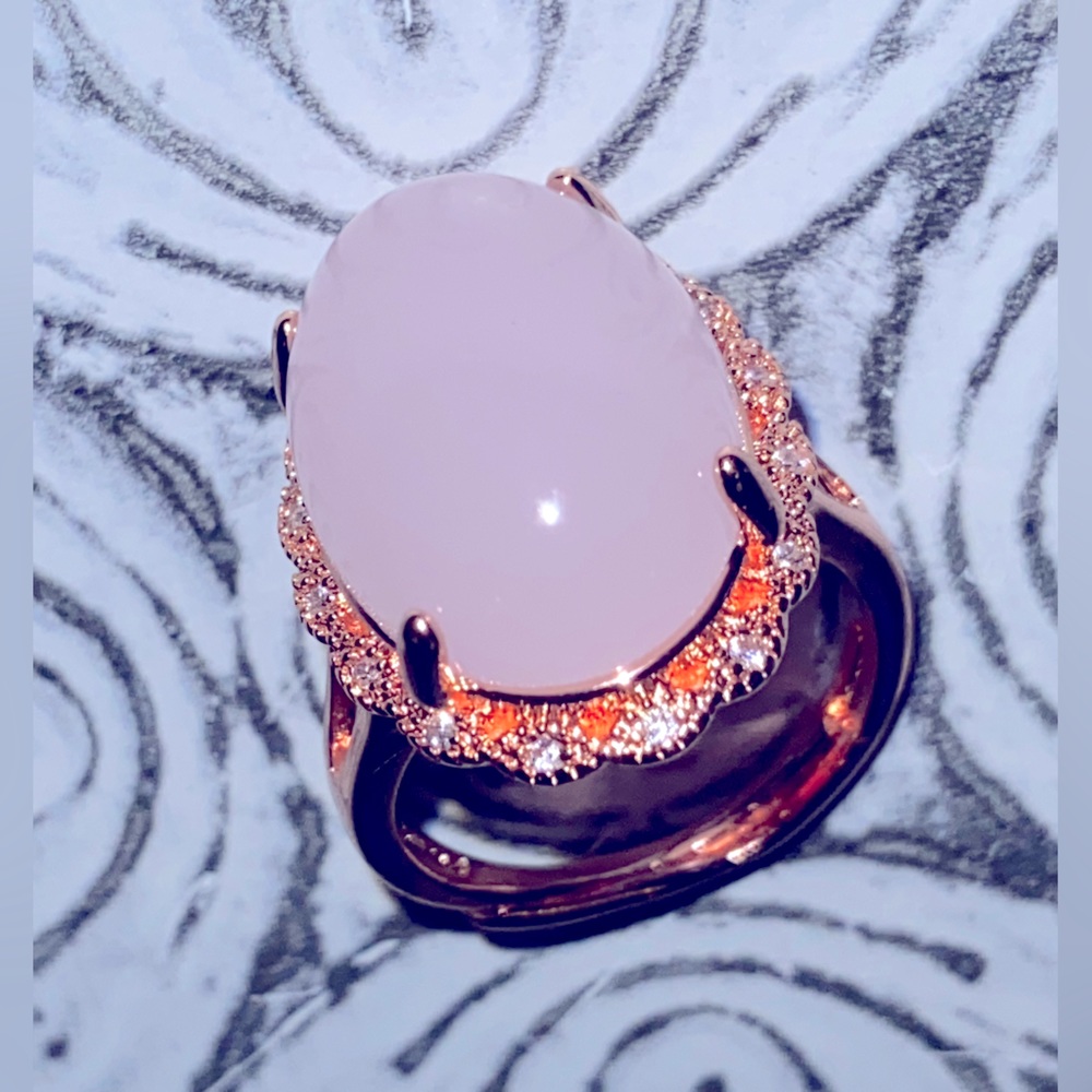 Unmarked Rose Gold Necklace/Ring Set in Glamour Pink Gold Fill-Artificial Quartz - Picture 8 of 16